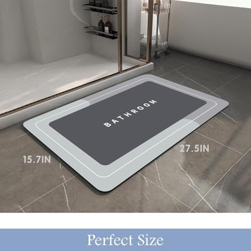 Bath Mat, Quick-Drying Non-Slip Thin Bathroom mat Super Absorbent Bath mats Rug-Bath Mats for Bathroom Floor Bathtub Vanity-Bathmat Bath Rug Easy Care Grey 27.5" x15.7" - color: Grey