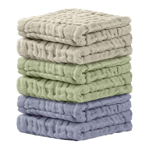 Cuddle Campus Baby Washcloths 6 Packs, Muslin Washcloths Baby,Cotton Burp Cloths, Extra Absorbent and Soft Wash Clothes for Newborns, 12x12 Inches - color: Set-16