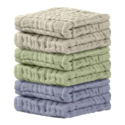 Cuddle Campus Baby Washcloths 6 Packs, Muslin Washcloths Baby,Cotton Burp Cloths, Extra Absorbent and Soft Wash Clothes for Newborns, 12x12 Inches - color: Set-16