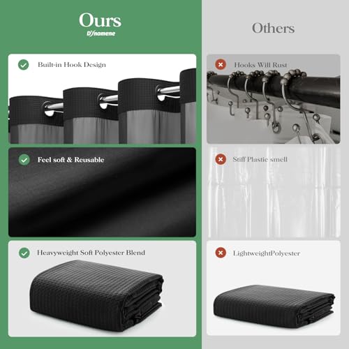 Black Hook Free Waffle Shower Curtain & Snap-in Fabric Liner,72x87 | Less Time to install, 3 in 1 Fabric Shower Curtain and Liner Set with Magnets, Extra Long, Shower Curtains for Bathroom - color: A Black, size: 72"W x 87"L (Pack of 1)