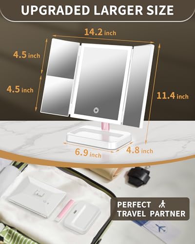 BERTHALESS Rechargeable Makeup Mirror with Lights, 14.4" L x 9.1" W Lighted Vanity Mirror Tabletop 3X/2X/1X Magnification - color: Peacock C