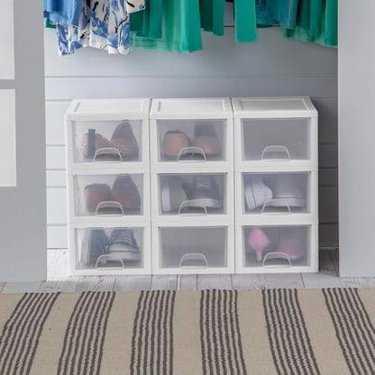 Sterilite 6-Pack Stacking Drawer, Clear Storage Closet Organizer, 6 Quart, White Frame - Stackable Plastic Drawers and Containers for Bedroom, Clothes, Dresser, Vanity, and Makeup Organization - size: 6 Quart, style: 6 Pack