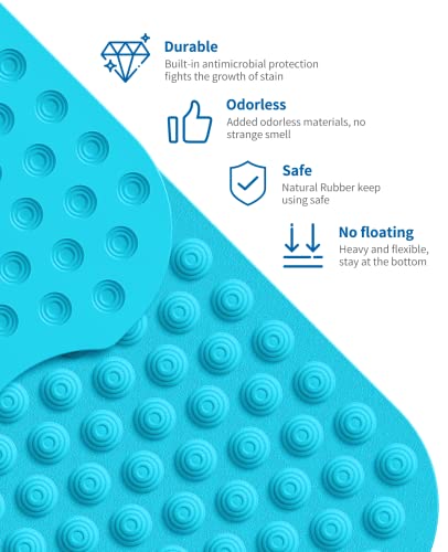 Bligli Bathtub Mat Non-Slip Without Suction Cups, 39x16inch Extra Long Bath Mats for Shower Bathroom, Machine Washable Natural Rubber Shower Tub Mat (39x16inch, Blue) - color: Blue