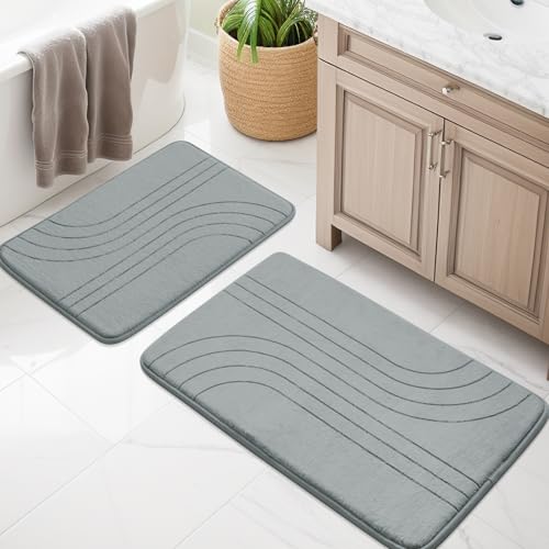 Bathroom Rugs Sets 2 piece, Soft Memory Foam Bath Mat Set, Non Slip Bathroom Mats 2 Piece, Machine Washable Bath Rugs Set for Bathroom, Tub, Toilet and Floor (Light Grey) - color: Light Grey-2, size: 2 PC
