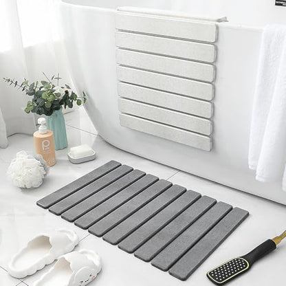 Diatomaceous Earth Bath Mat, Foldable Stone Bath Mat, 23.6 x 15.5 Inch Absorbent, Quick Drying, Diatomaceous Earth Stone Mats for Bathroom, Easy Store, Easy Clean - color: Grey 2pck