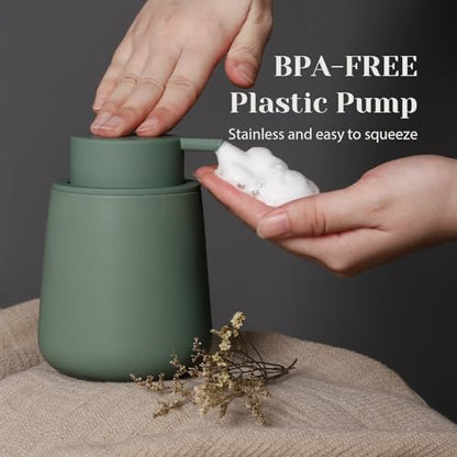 INGOFIN Ceramic Foaming Soap Dispenser - 12oz Foam Hand Soap Dispenser Bathroom, Modern Dish Soap Bottle with Pump for Kitchen, Matte Green - color: Matte Green