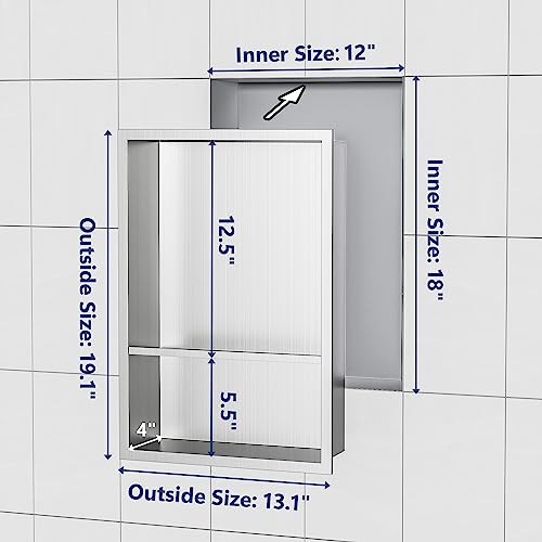 Qeke 12" x 18" Stainless Steel Shower Niche w/Double Shelves, Brushed Nickel - color: Brushed Nickel, size: 12X18"