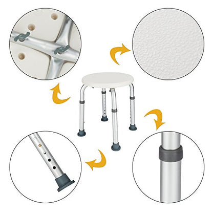 Shower Chair Bath Seat, 330lbs Adjustable Bath Chair, Shower Stools for Seniors, Handicap Bathroom Stool, Round Bathtud Seat, White