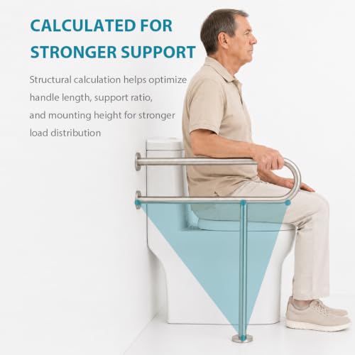 Toilet Safety Rail Stainless Steel: Modunful 304 Grab Bar with Stand Support - 23.6" Width, 400 lbs Capacity for Elderly, Disabled, Bathroom Safety - color: S-2911.Silver