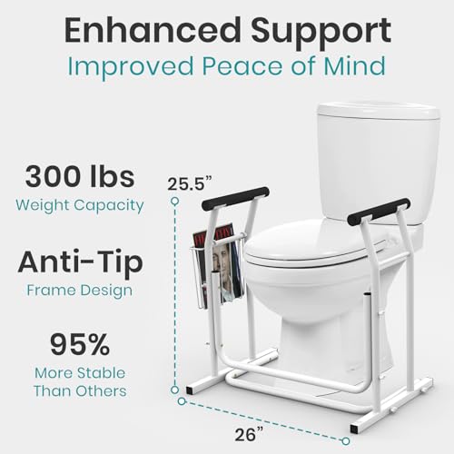 Vive Toilet Safety Rail with Arms - 300LBS Support Frame with Handles | Seniors, Elderly, Handicap & Disabled - Grab Bar Handrail - Bathroom Riser Assistance Aid - Stand Alone Lifter to Help Stand