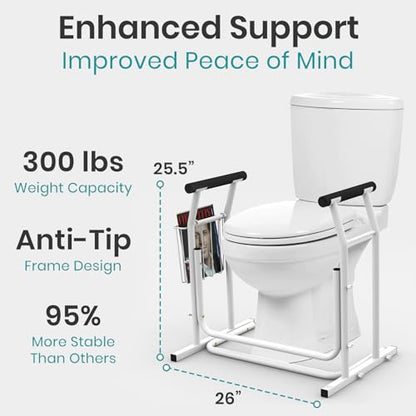 Vive Toilet Safety Rail with Arms - 300LBS Support Frame with Handles | Seniors, Elderly, Handicap & Disabled - Grab Bar Handrail - Bathroom Riser Assistance Aid - Stand Alone Lifter to Help Stand