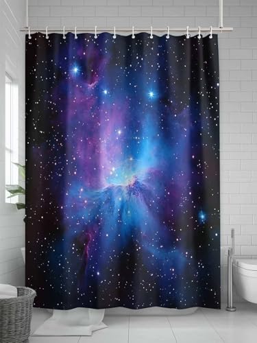 Waterproof Fabric Shower Curtain Starry Sky Space Night Sky Blue Purple Shower Curtains for Bathroom, Quick-Drying, Machine Washable 72x72 Inch - color: Black Dark Blue Mist Blue, size: 72"W x 72"L (Pack of 1)
