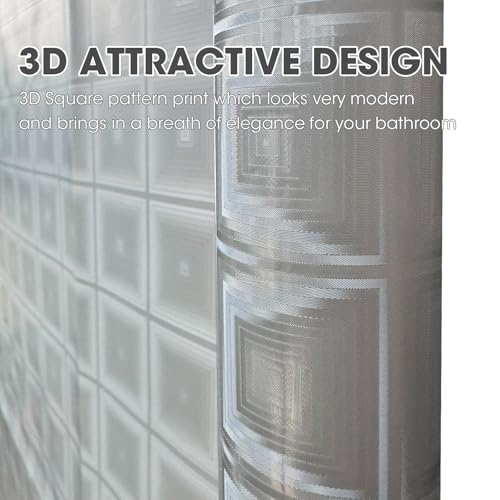 Grey Plastic Shower Curtain Liner, 3D Pattern, 70x72 in, 1 Pack | 100% waterproof, PEVA, modern 3D square pattern, 12 rust-free pouch holes, fits standard tubs, for home, hotel, dorm - color: Square-gray
