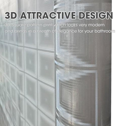 Grey Plastic Shower Curtain Liner, 3D Pattern, 70x72 in, 1 Pack | 100% waterproof, PEVA, modern 3D square pattern, 12 rust-free pouch holes, fits standard tubs, for home, hotel, dorm - color: Square-gray