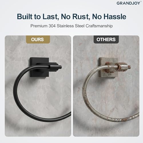 8.5 Inch Matte Black Hand Towel Ring for Bathroom, SUS304 Stainless Steel Wall Mounted Hand Towel Holder, Modern Square Base Swivel Towel Hanger, Heavy Duty - color: Matte Black