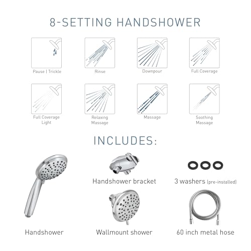 Moen Attune Dual Shower Head with Handheld Sprayer Combo, 6 Handheld Spray Settings & 8 Function Shower Head, Chrome Finish, 218C0 - color: Chrome