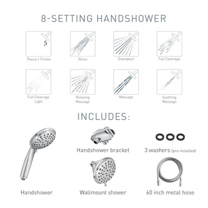 Moen Attune Dual Shower Head with Handheld Sprayer Combo, 6 Handheld Spray Settings & 8 Function Shower Head, Chrome Finish, 218C0 - color: Chrome