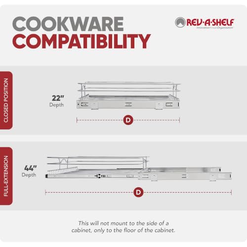 Rev-A-Shelf Steel Wire Pullout Drawer Organizer Shelf for Kitchen Cabinets, Slide Out Storage Basket, Min Opening Width of 20.5", 21" x 22", 5WB1-2122CR-1 - size: 21" W x 22"D, style: Single Tier