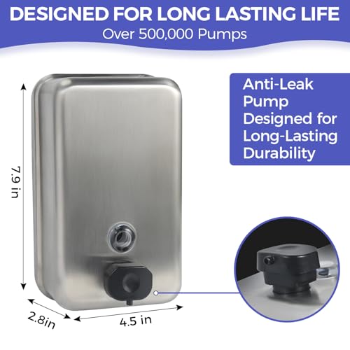 Stardrix Heavy Duty Stainless Steel Wall Mount Soap Dispenser, 1100ml/37oz, with Corrosion Proof Lining and Anti-Leak Pump for Commercial & Home Bathroom Kitchen(Vertical) - size: Vertical