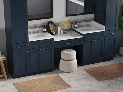108" Double Sink Bathroom Vanity with Makeup Desk and Dual Linen Storage Towers, 3 Drawers, Carrara Quartz Top and Ceramic Sinks, Solid Wood Frame, 108" x 22" x 72" (Navy Blue) - color: Navy Blue