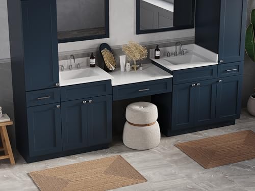 108" Double Sink Bathroom Vanity with Makeup Desk and Dual Linen Storage Towers, 3 Drawers, Carrara Quartz Top and Ceramic Sinks, Solid Wood Frame, 108" x 22" x 72" (Navy Blue) - color: Navy Blue