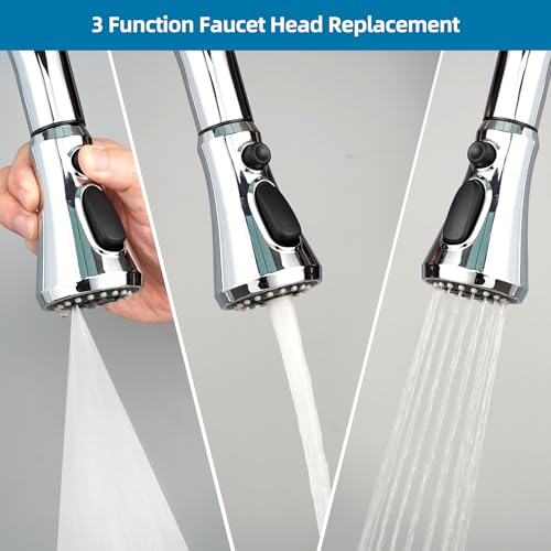 Universal Pull Down Spray Head for Kitchen Faucet, 3 Modes, Sliver Chrome | NSF/ANSI/CAN 372 Certified, 15 Adapters Compatible with Moen Delta Faucet, Kitchen Sink Faucet Sprayer Head Fit Most Faucet - color: Chrome, style: Handy Design