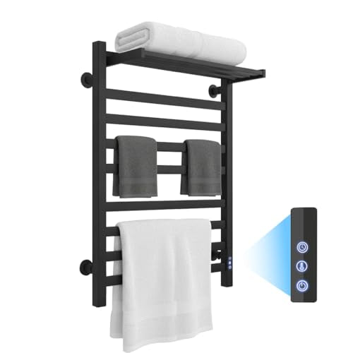 8-Bar Towel Warmer with with Top Warmer Shelf, Electric Towel Rack Set with Fast Heating, Auto Shut-Off Timer, Matte Black Finish, Hardwired or Plug-in, Hot Towels in Bathroom - color: Matte Black