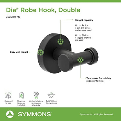 Symmons 353DRH-MB Dia Wall-Mounted Double Robe Hook in Matte Black - color: Matte Black