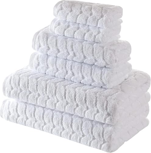 BAGNO MILANO Certified Organic Turkish Cotton Bath Towels, Luxury Jacquard Absorbent, Ultra Soft-Plush Organic Towel Set (White, Towel Set of 6) - color: White