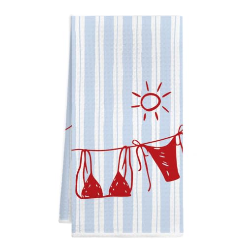 Blue Summer Beach Kitchen Bathroom Hand Towels,16x24 Inches | Blue Summer Beach Coastal Swimsuit Striped Decorative Hand Dish Tea Towels for Kitchen Bathroom, 16x24 Inch - color: Summer Beach-swimsuit