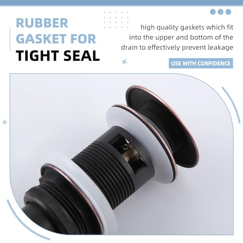 Angle Simple Bathroom Sink Stopper Oil-Rubbed Bronze, Pop Up Sink Drain | Only for Sink with Overflow Hole, Brass Stopper with Stainless Steel Tailpiece, Fit 1.61 to 2 Inches Diameter of Drain Hole - color: Oil-rubbed Bronze