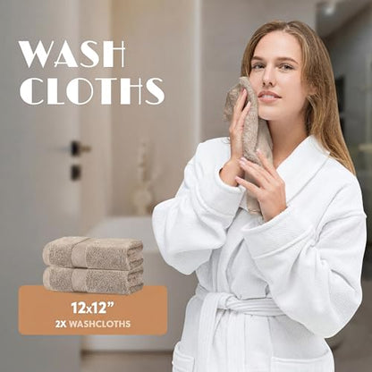 White Classic Taupe Bath Towel Set of 6-100% Cotton Highly Absorbent Towels for Bathroom, 2 Luxury Bath Towels 650GSM, 2 Hand Towels, 2 Washcloths - color: Taupe