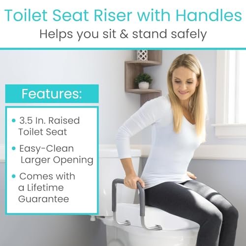 Vive Raised Toilet Seat Riser for Seniors (with Handles) - Handicap Rail | Grab Bar Seat for Over Toilet - Elevated Safety for Elderly, Disabled, Medical - Elongated - size: Elongated