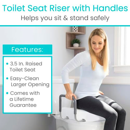 Vive Raised Toilet Seat Riser for Seniors (with Handles) - Handicap Rail | Grab Bar Seat for Over Toilet - Elevated Safety for Elderly, Disabled, Medical - Elongated - size: Elongated
