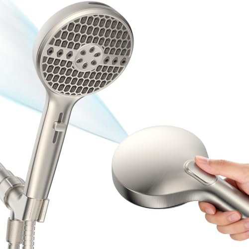 Brushed Nickel Handheld Shower Head, 9 Spray Modes High Pressure Showerhead | 71 Inch Kink-free Hose, Power Wash for Low Pressure Homes, Pet Tub Tile Cleaning - color: Brushed Nickel- 4.53 Inch