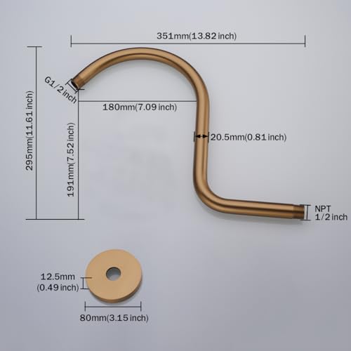 RANDOM S Shaped Shower Head Riser Pipe,Goose Neck Shower Arm 13 Inch Shower Head Extension Arm with Flange,Standard 1/2" Connection,Champagne Bronze.RD-91098-13CB - color: Champagne Bronze