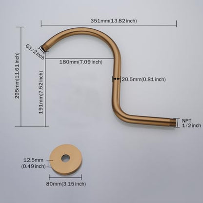 RANDOM S Shaped Shower Head Riser Pipe,Goose Neck Shower Arm 13 Inch Shower Head Extension Arm with Flange,Standard 1/2" Connection,Champagne Bronze.RD-91098-13CB - color: Champagne Bronze