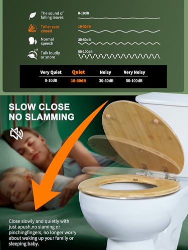 Angol Shiold ROUND Bamboo Toilet Seat Quick Release Soft Close 16.5Inch | Adjustable Zinc Alloy Strong Hinges, Light, Easy to Install & Clean, Up to 400 lbs (Round 16.5", Natural Bamboo) - color: Soft Close & Quick Release, size: Round -16.5"