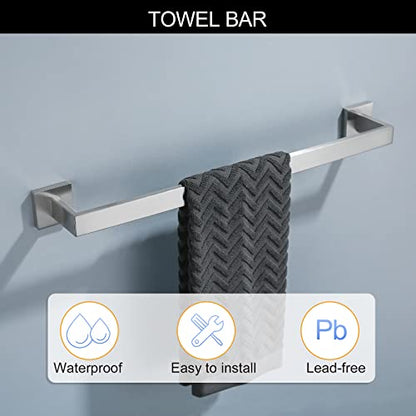Brushed Nickel Bathroom Towel Bar Set Bathroom Accessories Hardware Set Including Towel Bar Towel Ring Coat Hook and Toilet Paper Holder with Shelf. Wall Mounted Stainless Steel - color: Brushed Nickel