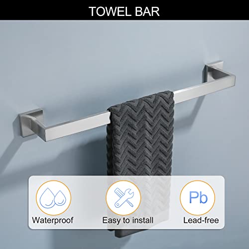 Brushed Nickel Bathroom Towel Bar Set Bathroom Accessories Hardware Set Including Towel Bar Towel Ring Coat Hook and Toilet Paper Holder with Shelf. Wall Mounted Stainless Steel - color: Brushed Nickel
