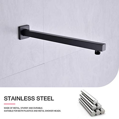 Matte Black Shower Arm with Flange 16 Inch Wall Mounted Extension Arm for Bathroom Rainfall Shower Head, Stainless Steel, Square Shaped - color: Matte Black