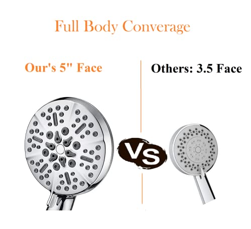 Shower Head with Handheld High Pressure-Full Body Coverage Powerful Rain Showerhead Extra 60" Long Hose and Adjustable Brass Joint Holder- The Perfect Detachable Heads for Bathroom Upgrade - color: Polished Chrome, style: 5 Modes