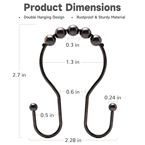 Bathway Shower Curtain Hooks Bronze Shower Curtain Rings Rust Proof Double Hook Shower Curtain Hooks, 12 Pcs Shower Hooks for Shower Curtain, Shower Rings for Curtain Bathroom, Metal Shower Rod Hooks - color: Bronze
