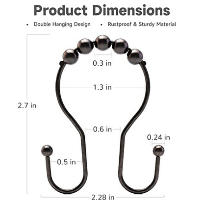 Bathway Shower Curtain Hooks Bronze Shower Curtain Rings Rust Proof Double Hook Shower Curtain Hooks, 12 Pcs Shower Hooks for Shower Curtain, Shower Rings for Curtain Bathroom, Metal Shower Rod Hooks - color: Bronze