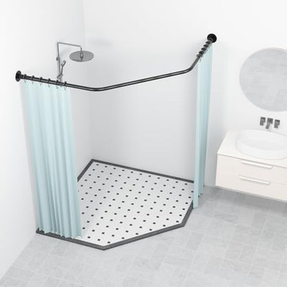 Neo Angle Shower Curtain Rod [21-36'']x43''x[21-36''] Black | Diamond Shaped Corner Shower Rod with Ceiling Support for Bathroom Bathtub, Rustproof Heavy Duty Steel, 12 Hooks