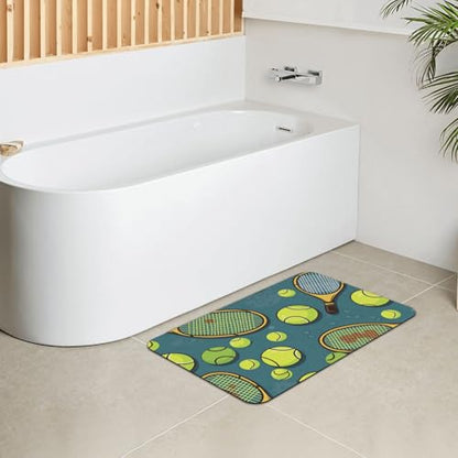 Stone Bath Mat Tennis Racquets And Tennis Balls Diatomaceous Earth Shower Mat Super Absorbent Non-Slip Bath Mats for Bathroom Floor Mats Thin Quick Dry Shower Rug, Easy to Clean, 23.6" x 15.7"