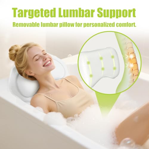 Full Body Bath Pillow for Tub - Extra Long & Thick Tub Pillow | Head, Back & Lumbar Support, 168 Non-Slip Suction Cups, Soft 5D Mesh Spa Cushion, Fits All Tubs-Gift for Soaking(White) - color: White