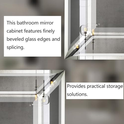 Bathroom Medicine Cabinet with 16x26 Inch Frameless Beveled Edge Mirror, Surface/Recessed Mount Vanity Storage Cabinet for Bathroom - size: MIrror:16"x26"