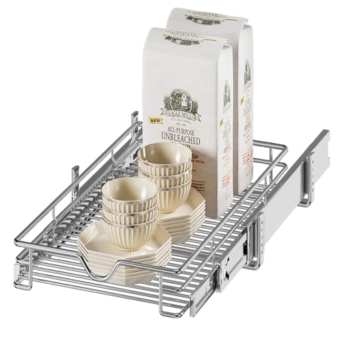 DINDON Pull Out Cabinet Organizer (11" W x 18" D), Pull Out Drawers for Kitchen Cabinets, Slide Out Cabinets Shelves,1 Tier Pull Out Cabinet Drawer Organization for Kitchen - color: Chrome, size: 11'' W X 18'' D