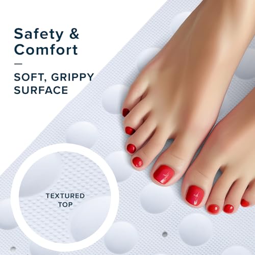 SlipX Solutions 21"x21" Mildew Resistant Non Slip Shower Stall Mat, White | Soft Durable Rubber Underfoot, Product Protection, 140 Power Grip Suction Cups, Center Drain Hole - color: White